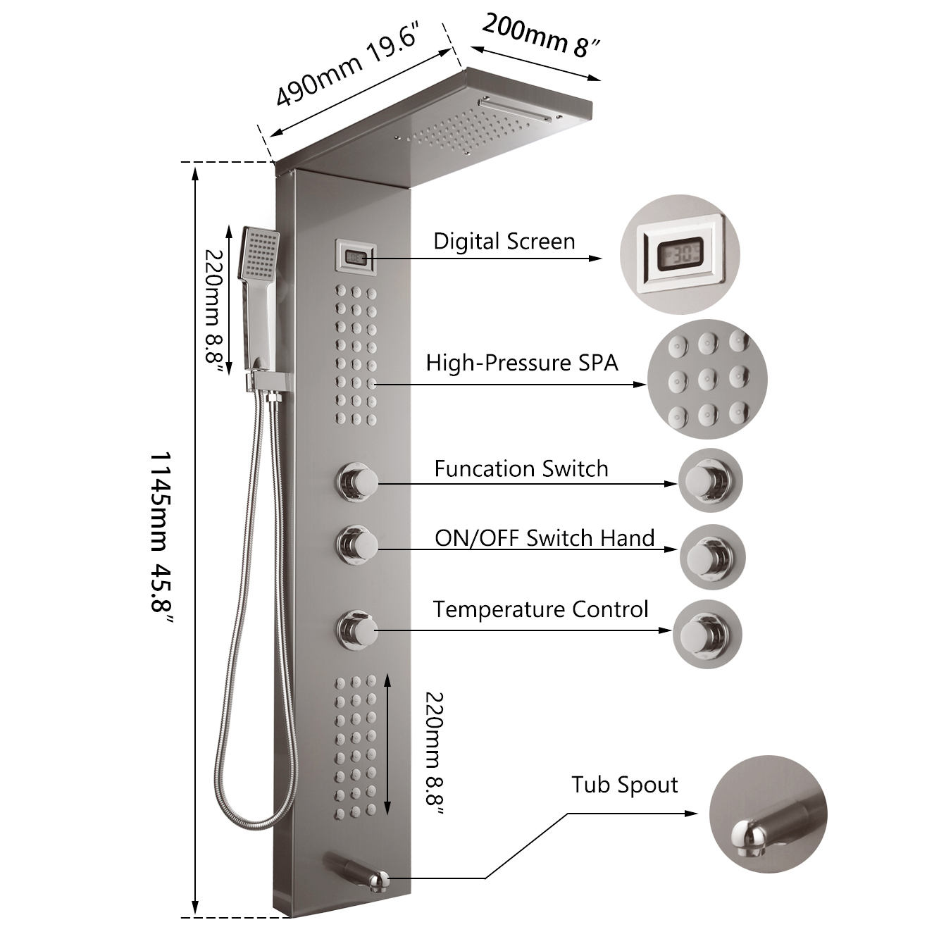 Digital Display Shower Panel S - Body Brush recension och pris